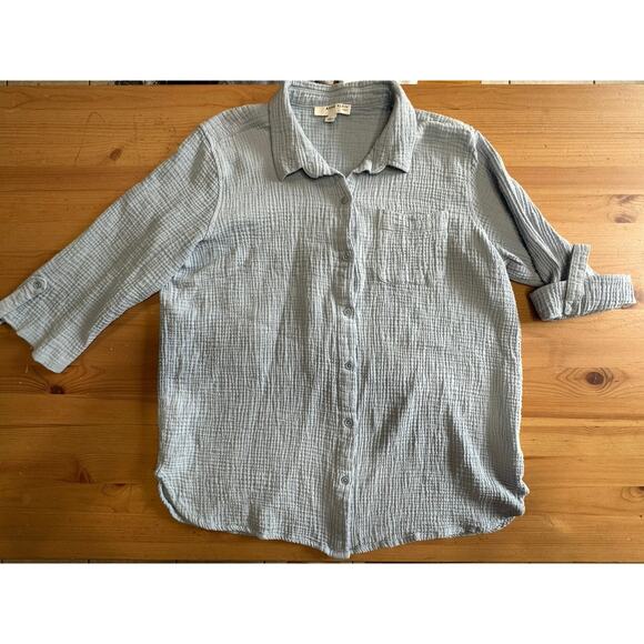 Anne Klein Tops - Ann Klein Gauzy Cotton Button Up Top Women Large Beach Summer Comfy Loose Trip